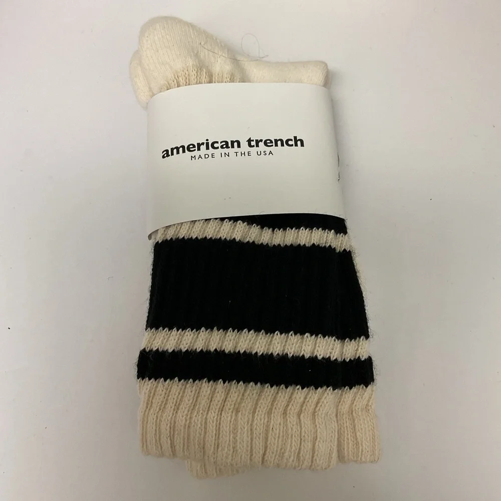 AMERICAN TRENCH WOMENS RETRO MONO STRIPE CREW SOCKS BLACK OS NWT